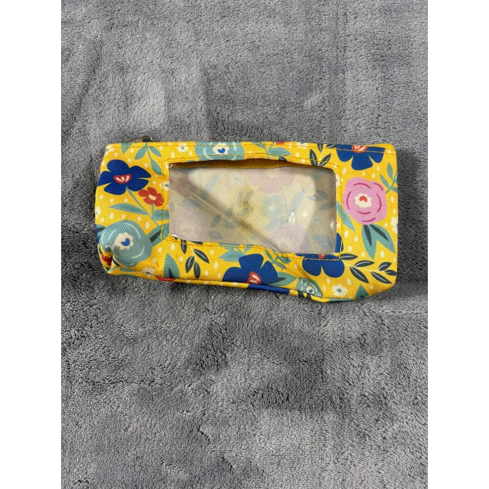 Unbranded Women Floral Cosmetic Pouch Yellow Canvas Clear Window Bag